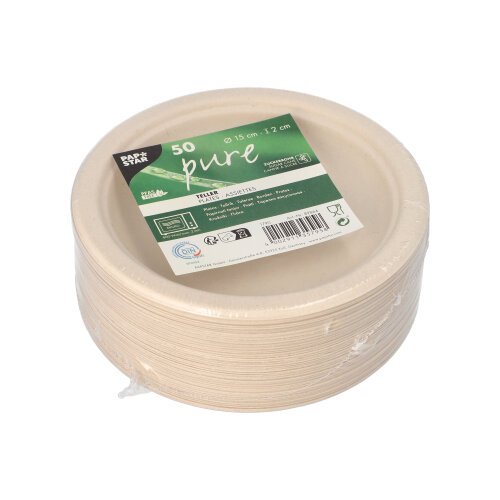 50 Teller, Zuckerrohr "pure" ungeteilt Ø 15 cm · 2 cm natur 21000 Teller, Zuckerrohr "pure" ungeteilt Ø 15 cm · 2 cm natur