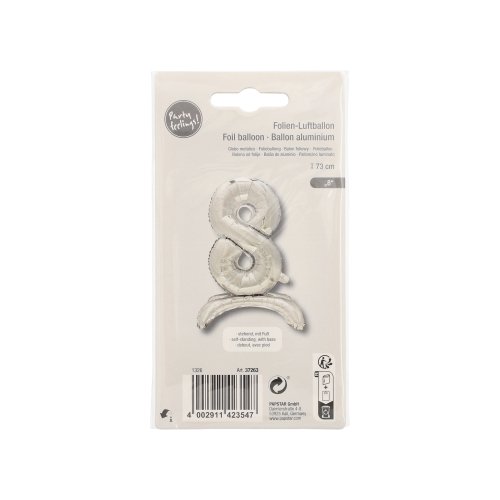 3840 Folienluftballon 73 cm silber "8" stehend