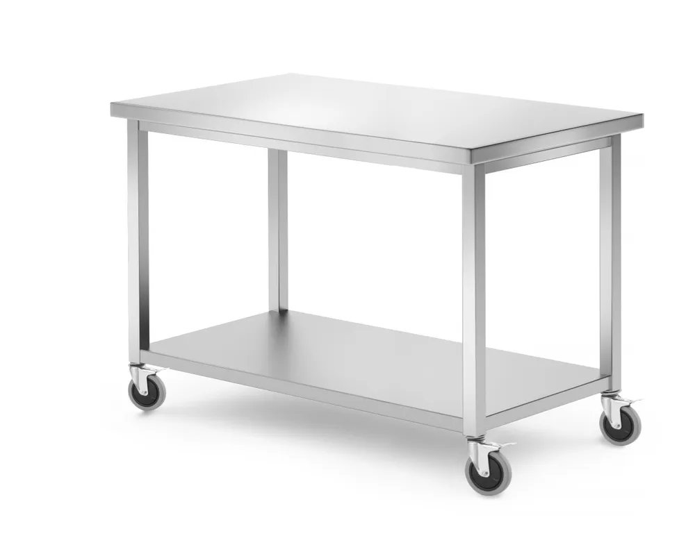Mobiler Tisch, mit Ablage – verschraubt, Kitchen Line, 1200x600x(H)850mm Mobiler Tisch, mit Ablage – verschraubt, Kitchen Line, 1200x600x(H)850mm