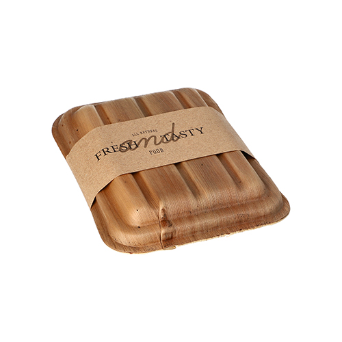 1050 Trays, Palmblatt "pure" eckig 300 ml 5,5 cm x 13,5 cm x 17,5 cm mit Deckel und Banderole