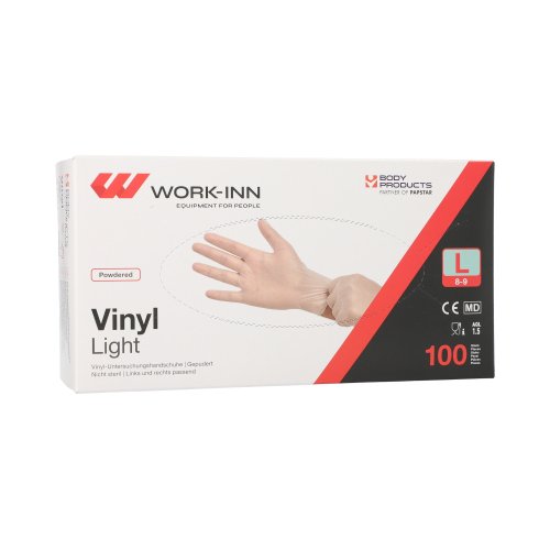 48000 "WORK-INN" Handschuhe, Vinyl gepudert "Light" transparent Größe L