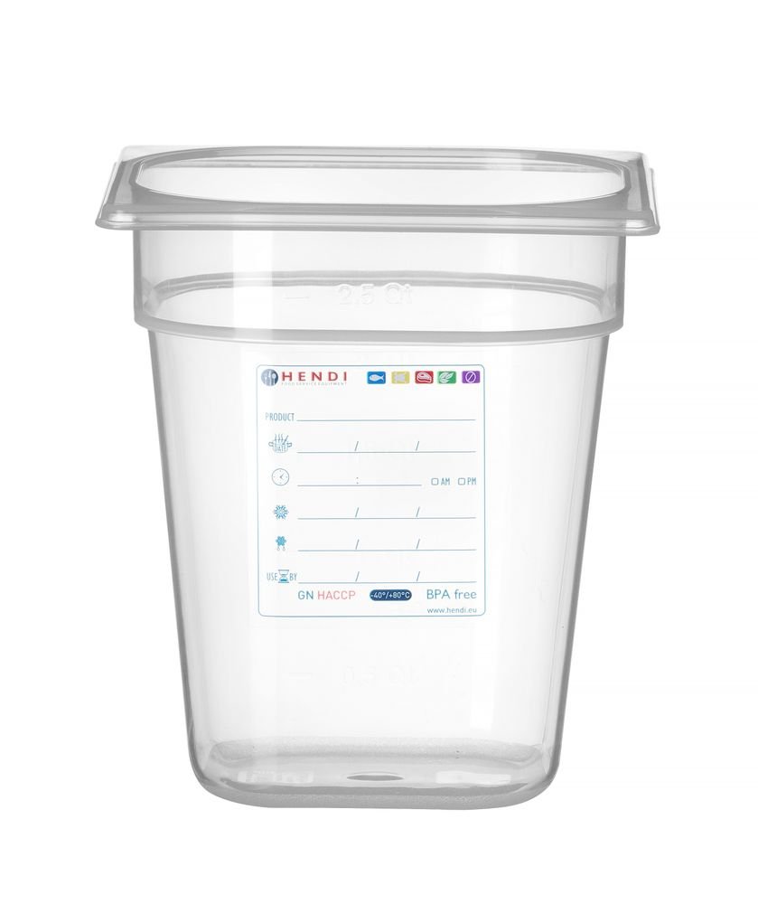 Gastronorm-Behälter 1/6, HENDI, GN 1/6, 3,4L, Transparent, 176x162x(H)200mm Gastronorm-Behälter 1/6, HENDI, GN 1/6, 1L, Transparent, 176x162x(H)65mm