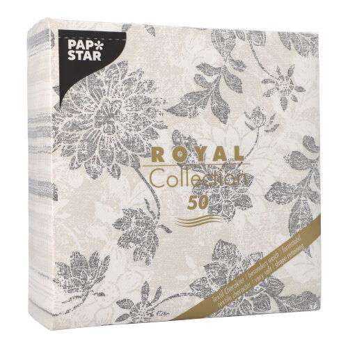 12500 Servietten "ROYAL Collection" 1/4-Falz 40 cm x 40 cm anthrazit "Flowers"
