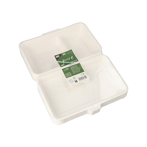 2400 Menüboxen, Zuckerrohr "pure" 2-geteilt 6,5 cm x 24 cm x 15,5 cm weiss