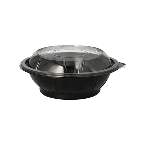 2400 Salatschalen, PET 600 ml Ø 16,6 cm · 5,9 cm schwarz "Snap It" mit Deckel R-PET glasklar