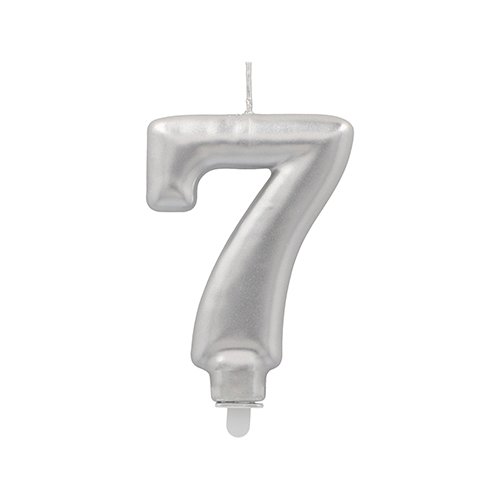 4320 Zahlenkerze mit Halter 7 cm silber "7"