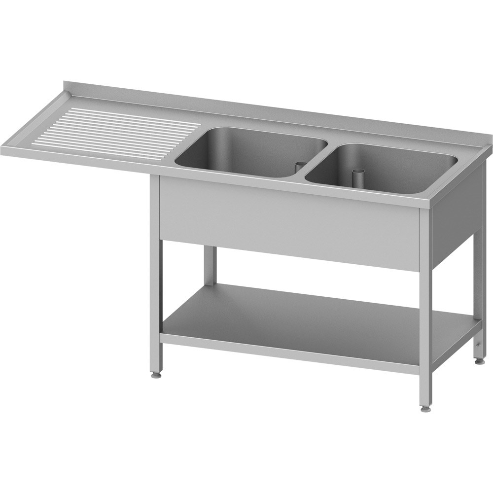 Spültisch mit Grundboden, und Überstand, 1600x600x900 mm, mit zwei Becken rechts, mit Aufkantung, verschweißt Spültisch mit Grundboden, und Überstand, 1800x600x900 mm, mit zwei Becken rechts, mit Aufkantung, verschweißt
