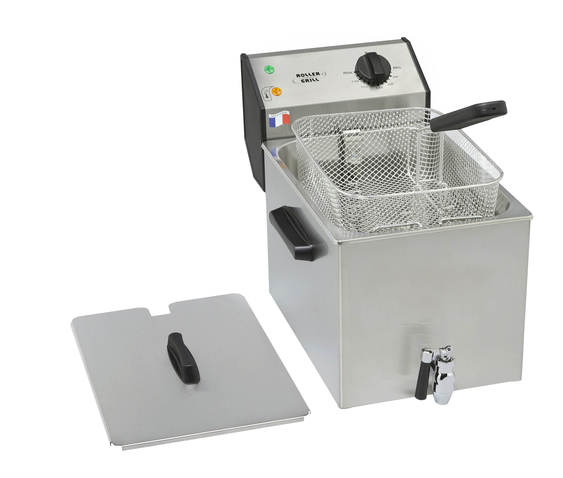 ROLLER GRILL Fritteuse mit Ablasshahn, mit Ablasshahn, 8 Liter, Abmessung 265 x 450 x 360 mm (BxTxH) ROLLER GRILL Fritteuse mit Ablasshahn, mit Ablasshahn, 8 Liter, Abmessung 265 x 450 x 360 mm (BxTxH)
