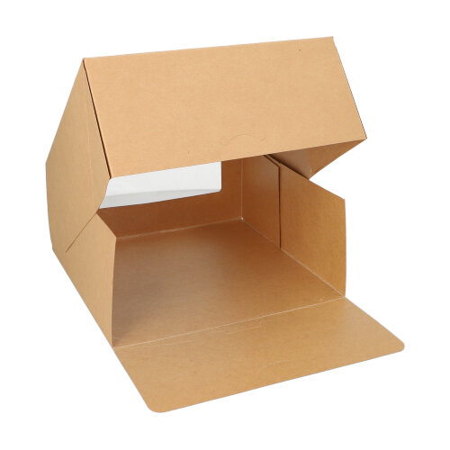 2700 Tortenkartons mit Deckel eckig 10 cm x 23 cm x 23 cm mit Sichtfenster aus PLA