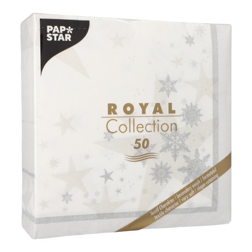 12500 Servietten "ROYAL Collection" 1/4-Falz 40 cm x 40 cm weiss "Stars and Snowflakes"