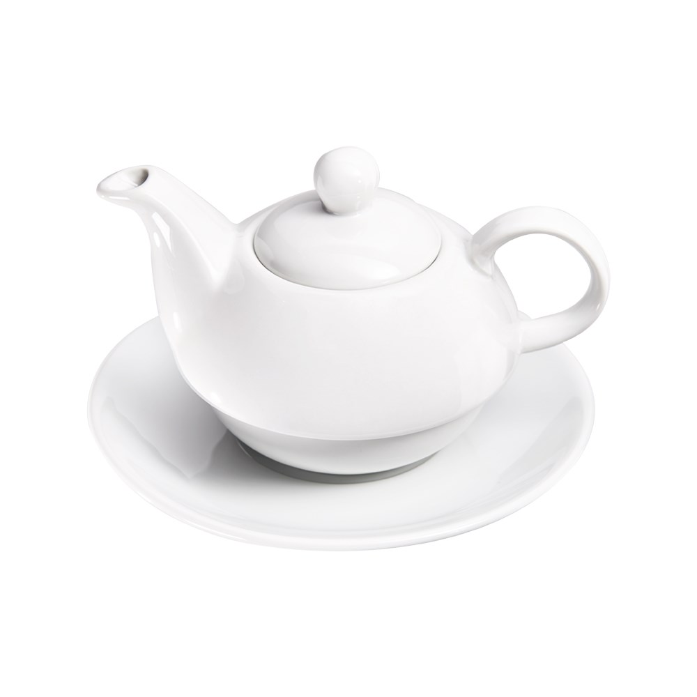 Teekanne mit Tasse und Untertasse, reinweißes Hotelporzellan, Serie Isabell, 3-tlg., 350 ml Teekanne mit Tasse und Untertasse, reinweißes Hotelporzellan, Serie Isabell, 3-tlg., 350 ml