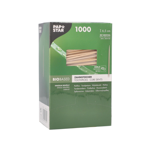 12000 Zahnstocher, Holz gehüllt rund 6,5 cm mit Menthol 840000 Zahnstocher, Holz gehüllt rund 6,5 cm mit Menthol
