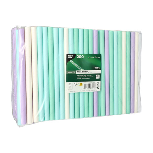1200 Bubble Tea Halme Papier Ø 12 mm · 20 cm farbig sortiert 28800 Bubble Tea Halme Papier Ø 12 mm · 20 cm farbig sortiert