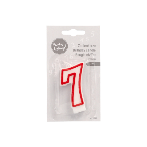 4320 Zahlenkerze 7,3 cm weiss "7" mit rotem Rand