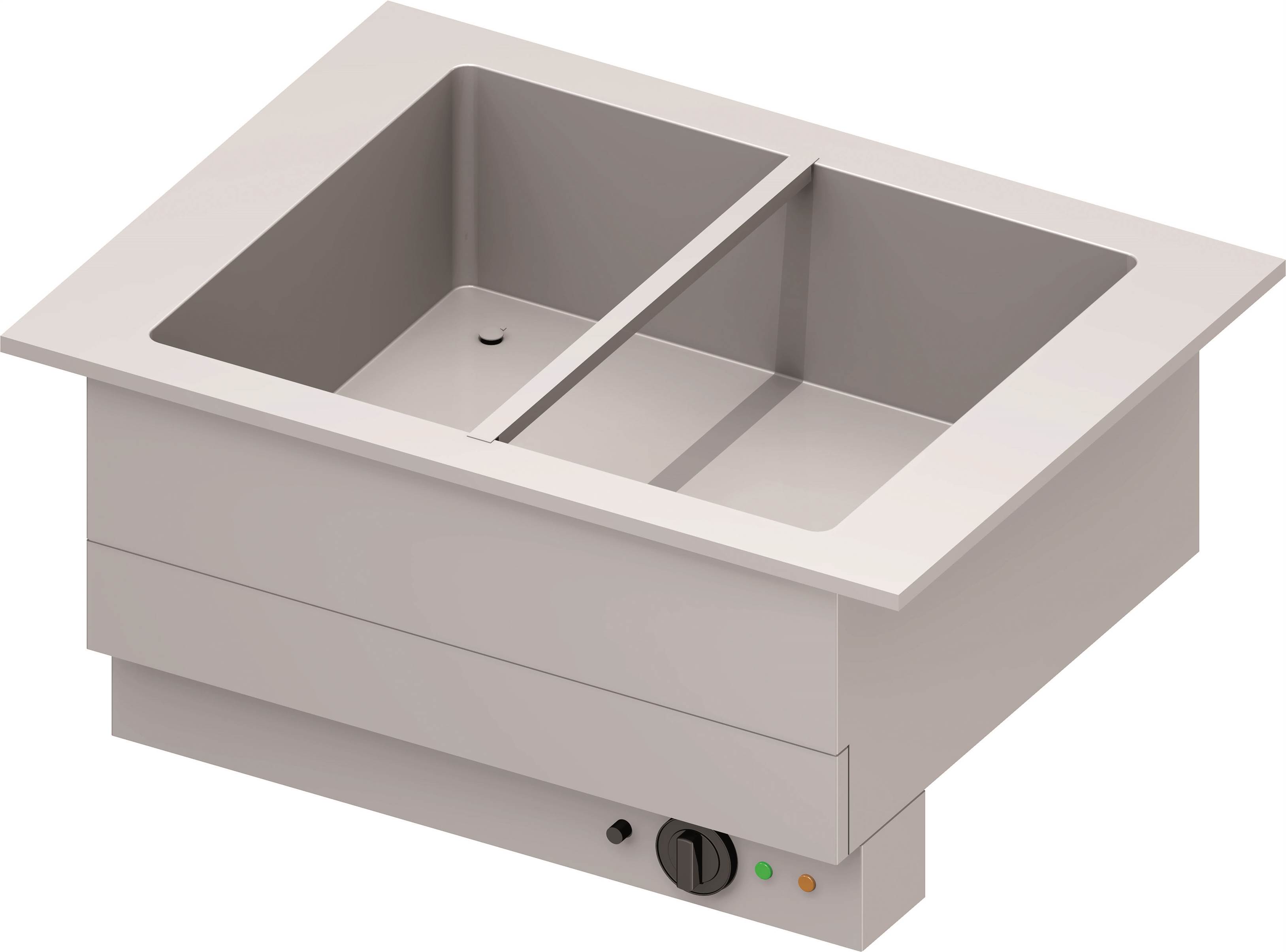 Bain-Marie-Becken "Drop-In" 2xGN 1/1 830x620x390 mm Edelstahlabdeckung Bain-Marie-Becken "Drop-In" 2xGN 1/1 830x620x390 mm Edelstahlabdeckung