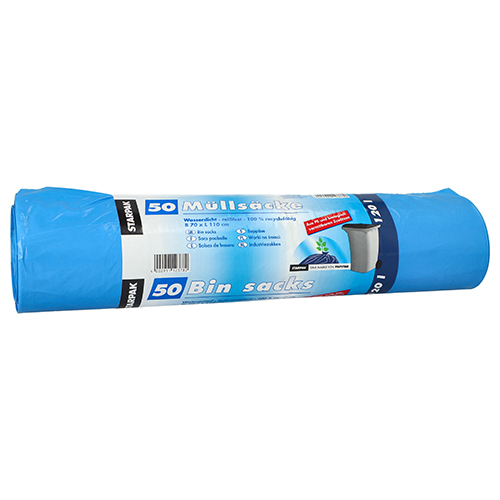 50 Müllsäcke, HDPE 120 l 110 cm x 70 cm blau mit biologisch verrottbaren Zusätzen 200 Müllsäcke, HDPE 120 l 110 cm x 70 cm blau mit biologisch verrottbaren Zusätzen