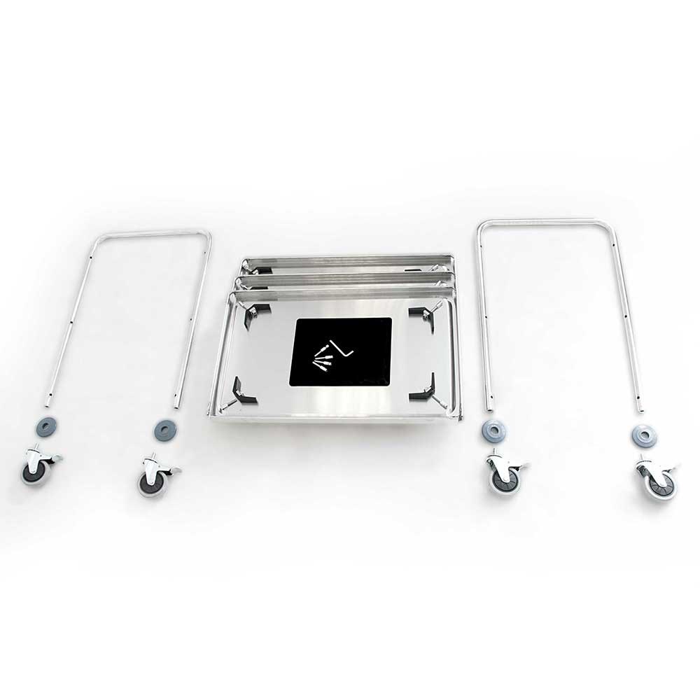 Servierwagen aus Edelstahl, mit drei Borden, 845 x 525 x 940 mm (BxTxH) Servierwagen aus Edelstahl, mit drei Borden, 845 x 525 x 940 mm (BxTxH)