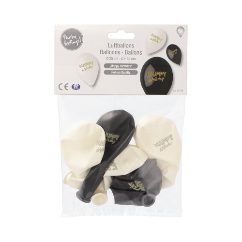 20160 Luftballons Ø 25 cm schwarz/weiss "Happy Birthday"