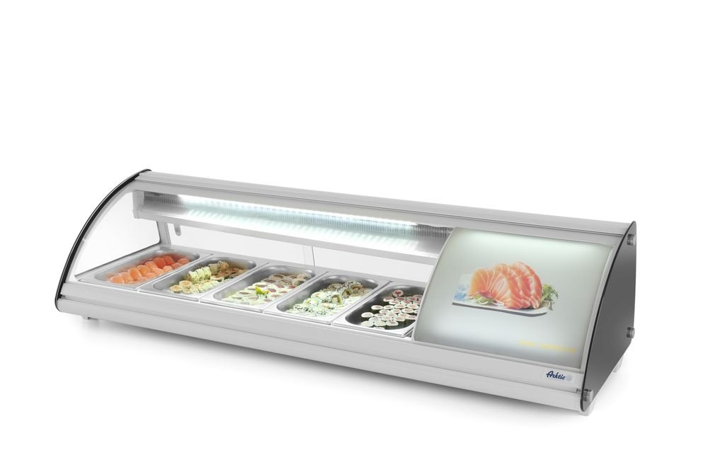 Sushi-Vitrine 5x GN 1/3, Arktic, 230V/160W, 1307x445x(H)327mm Sushi-Vitrine 5x GN 1/3, Arktic, 230V/160W, 1307x445x(H)327mm