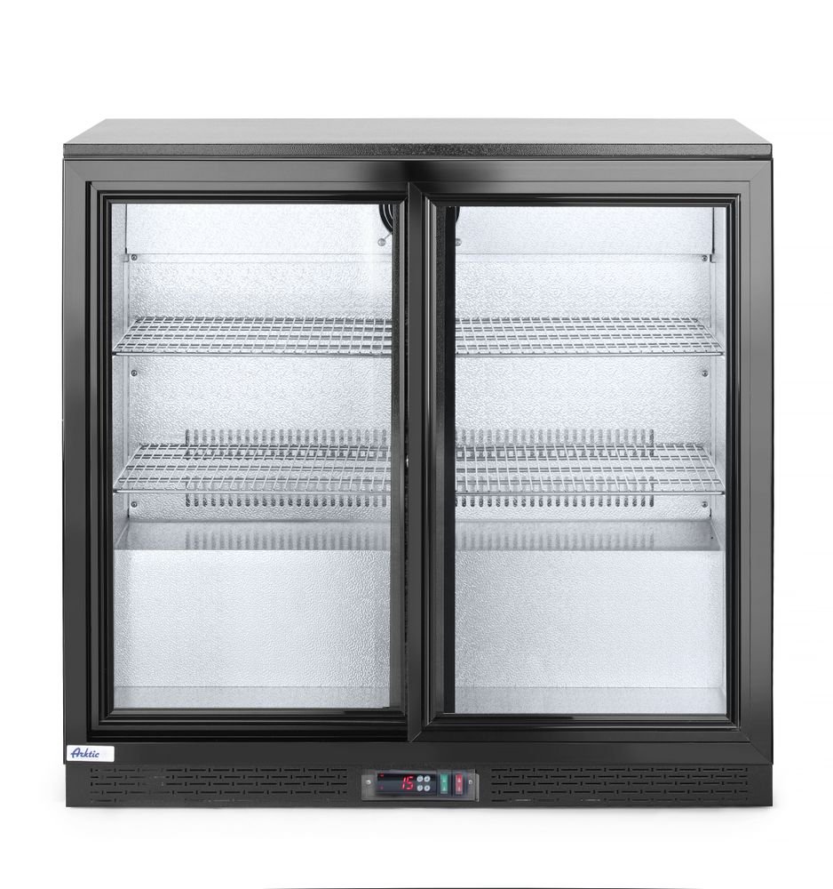 Backbar-Kühlschrank mit doppelten Schiebetüren, Arktic, 197L, Schwarz, 220-240V/160W, 900x520x(H)865mm