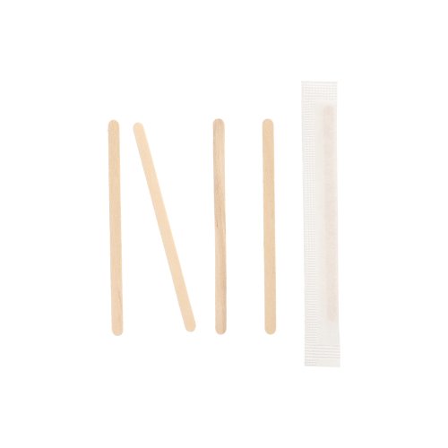 250000 Rührstäbchen Holz "pure" 9 cm x 5 mm einzeln gehüllt