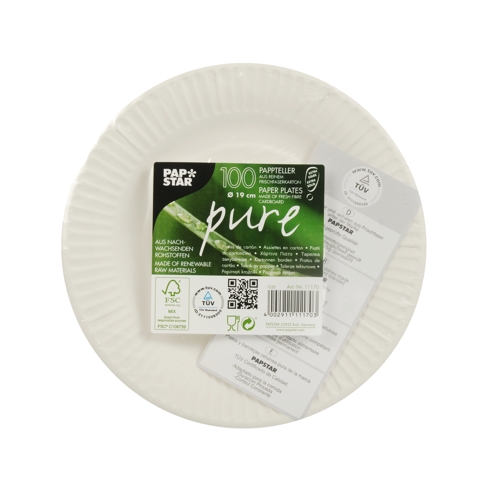 30000 Teller, Pappe "pure" rund Ø 19 cm weiss extra stark