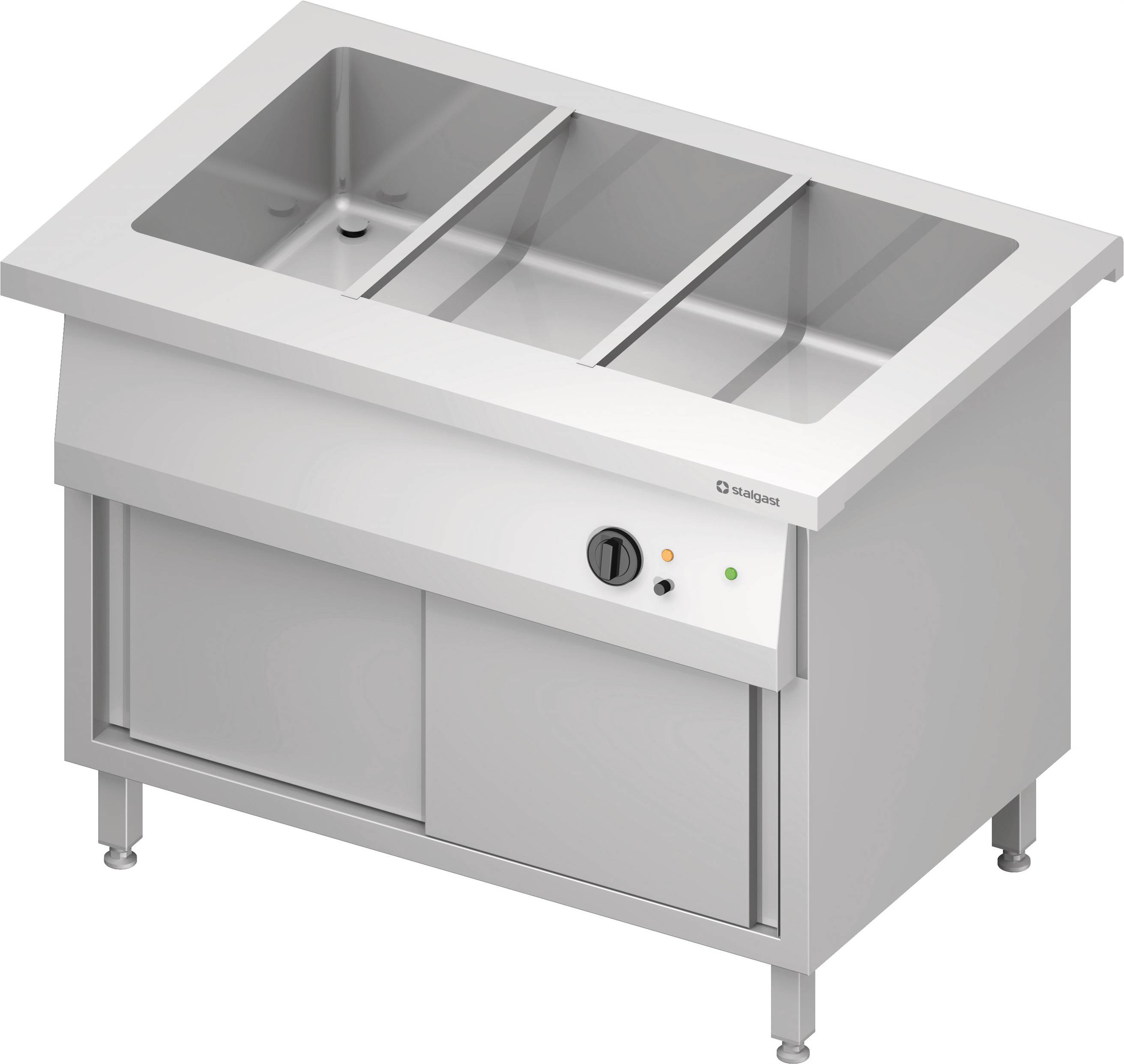 Bain-Marie-Station "Free Flow" mit einem Becken 3x GN1/1 und Schiebetüren, 1132x735x880 mm Granitabdeckung "Standard G1"