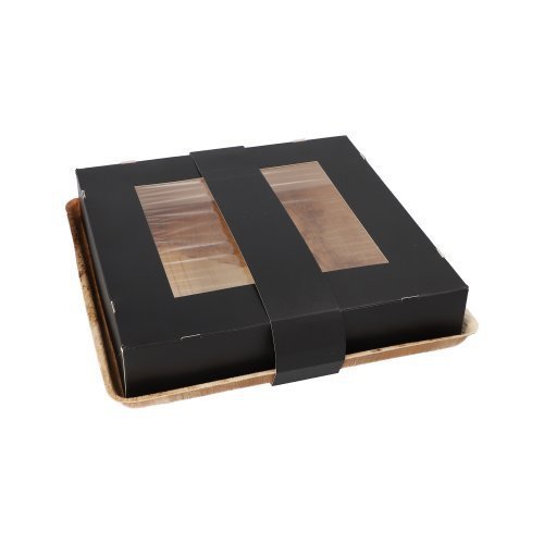 25 Tabletts, Palmblatt eckig 5 cm x 25,5 cm x 25,5 cm mit separatem Deckel und Banderole 100 Tabletts, Palmblatt eckig 5 cm x 25,5 cm x 25,5 cm mit separatem Deckel und Banderole