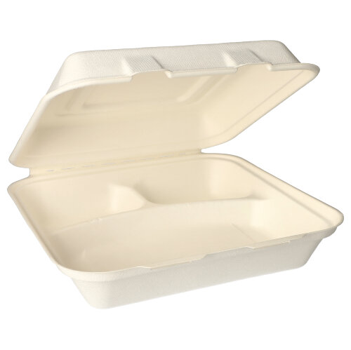 2400 Menüboxen, Zuckerrohr "pure" 3-geteilt 8 cm x 24 cm x 24 cm