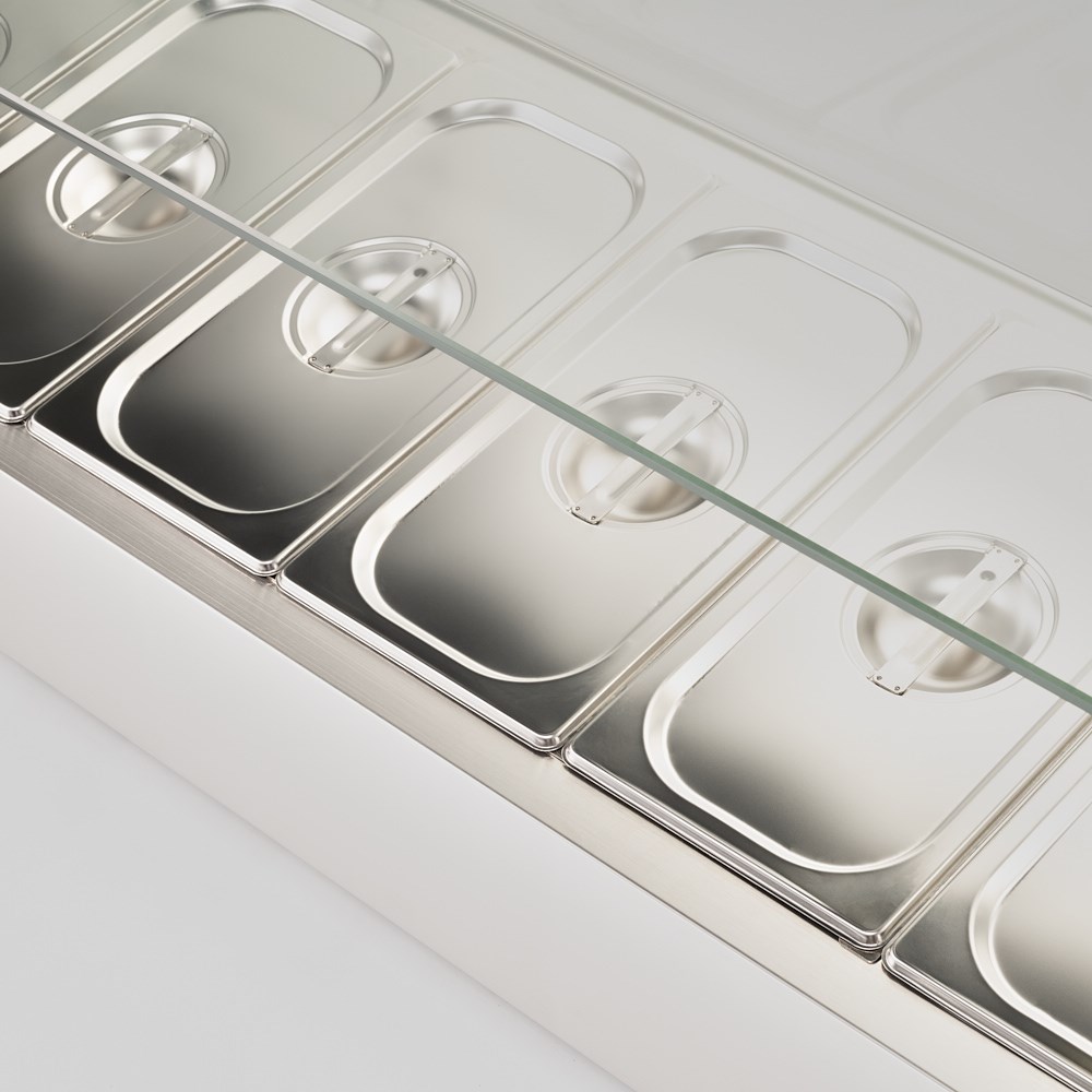 Starline Pizzakühlaufsatz mit Glasabdeckung, 6x GN 1/3 Pizzakühlaufsatz, 6x GN 1/3, Edelstahl, 1500x395x440 mm (BxTxH)