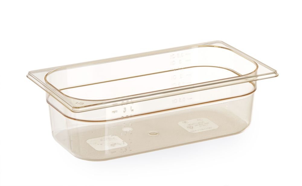 Gastronorm-Behälter 1/3, hochtemperaturbeständig, HENDI, GN 1/3, 5,5L, Transparent, 325x176x(H)150mm Gastronorm-Behälter 1/4, hochtemperatubeständig, HENDI, GN 1/4, 1,7L, Transparent, 265x162x(H)65mm