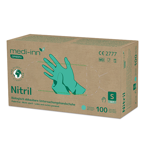 100 "Medi-Inn® GREEN" Handschuhe, Nitril puderfrei grün Größe S, biologisch abbaubar 50000 "Medi-Inn® GREEN" Handschuhe, Nitril puderfrei grün Größe S, biologisch abbaubar