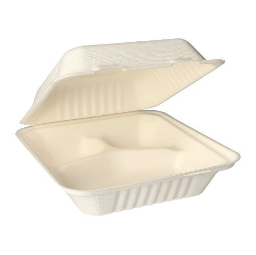 2500 Menüboxen, Zuckerrohr "pure" 3-geteilt 7,7 cm x 20 cm x 22 cm weiss