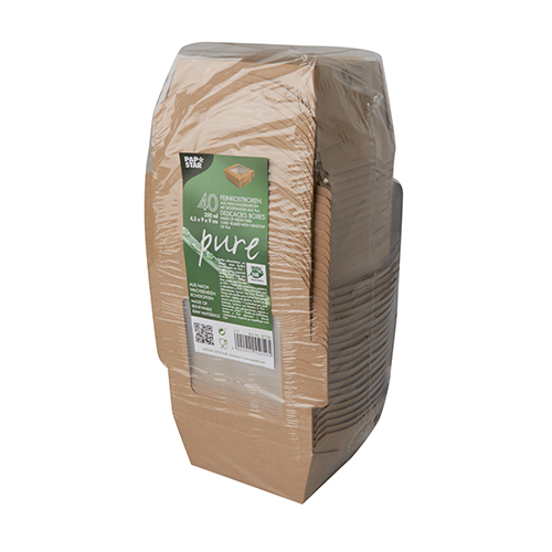 7680 Feinkostboxen, Pappe mit Sichtfenster aus PLA "pure" eckig 350 ml 4,5 cm x 9 cm x 9 cm braun "100% Fair"