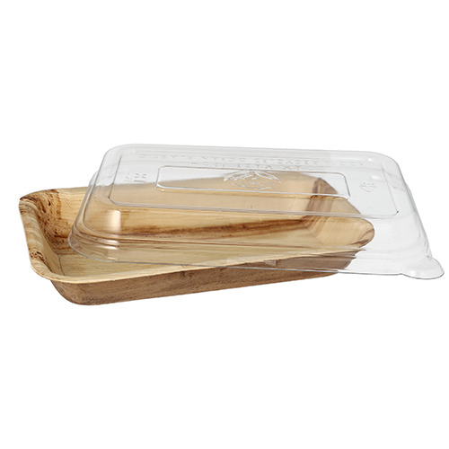1800 Schalen, Palmblatt eckig 400 ml 5 cm x 14 cm x 20 cm mit rPET Deckel "Kombipack"