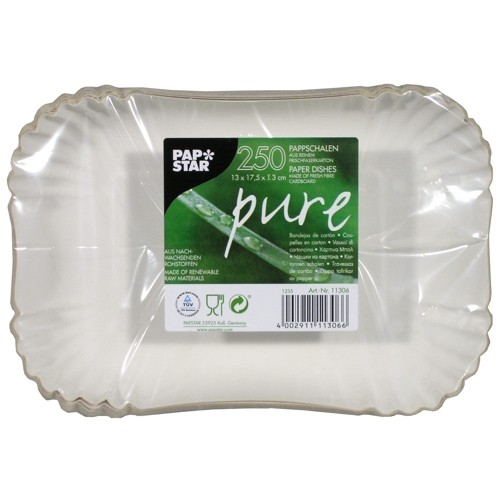 20000 Schalen, Pappe "pure" eckig 13 cm x 17,5 cm x 3 cm weiss