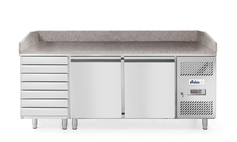 Pizzatisch, zweitürig mit 7 Schubladen 280L, Arktic, 250L, 230V/250W, 2020x802x(H)1000mm