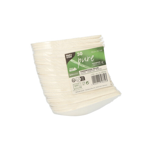 48000 Fingerfood - Teller, Zuckerrohr "pure" 10,5 cm x 5,7 cm weiss "Drop"