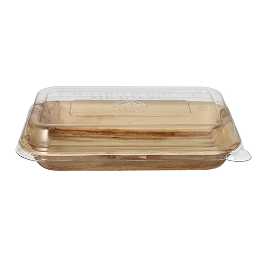 1800 Schalen, Palmblatt eckig 400 ml 5 cm x 14 cm x 20 cm mit rPET Deckel "Kombipack"