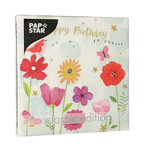 22800 Servietten, 3-lagig 1/4-Falz 33 cm x 33 cm "Birthday Flowers"