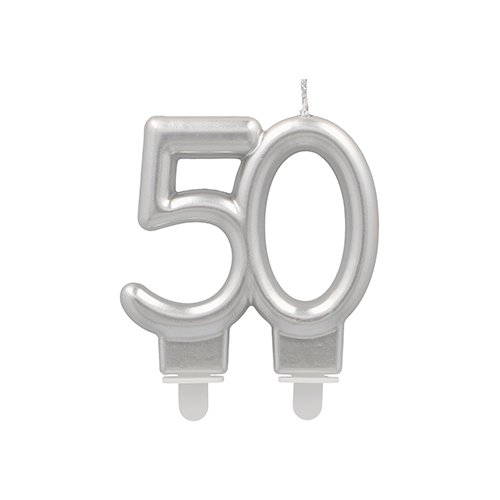 2880 Jubiläumskerzen mit Halter 7 cm silber "50"