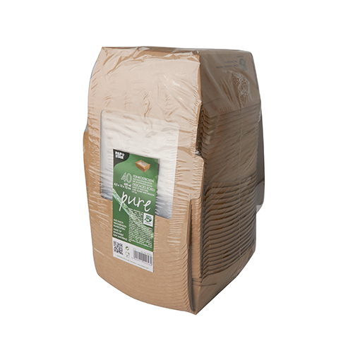 3240 Feinkostboxen, Pappe mit Sichtfenster aus PLA eckig 650 ml 4,5 cm x 12 cm x 12 cm braun "100% Fair"