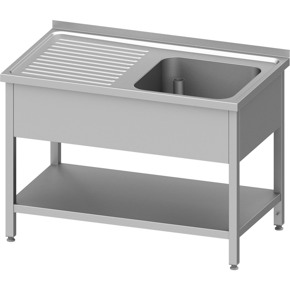 Spültisch mit Grundboden 1200x600x850 mm, mit einem Becken rechts, mit Aufkantung, verschweißt Spültisch mit Grundboden 1100x700x850 mm, mit einem Becken rechts, mit Aufkantung, verschweißt