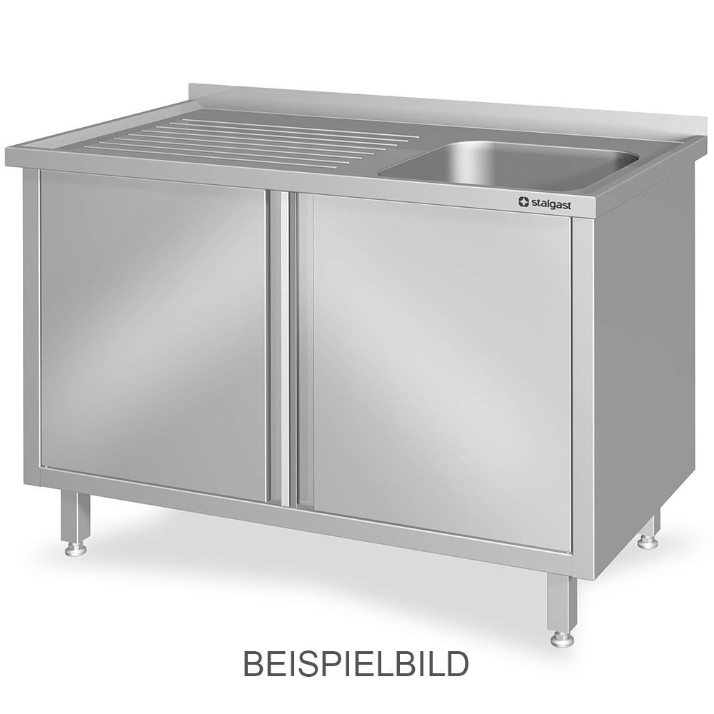 Spülschrank mit Schiebetüren 1000x700x850 mm, mit einem Becken links, mit Aufkantung, verschweißt