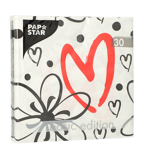 25920 Servietten, 3-lagig 1/4-Falz 33 cm x 33 cm "Red Heart"