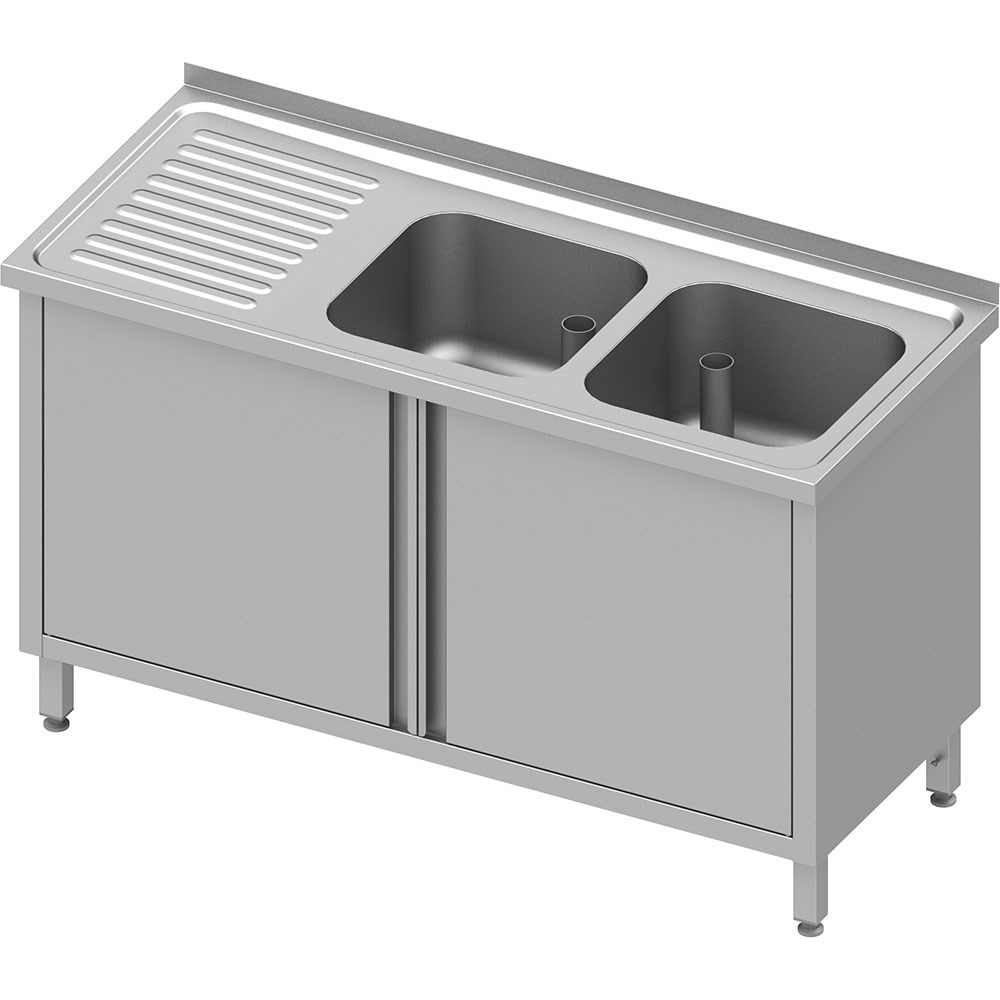 Spülschrank mit Flügeltüren 1100x600x850 mm, mit zwei Becken rechts, mit Aufkantung, verschweißt Spülschrank mit Flügeltüren, 1900x700x850 mm, mit zwei Becken rechts, mit Aufkantung, verschweißt