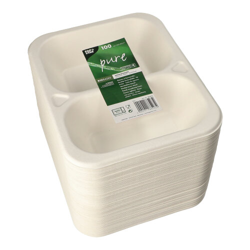 12000 Siegelschalen, Zuckerrohr 2-geteilt 800 ml 4,2 cm x 18,5 cm x 23,5 cm weiss