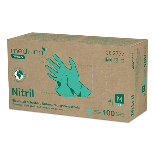 100 "Medi-Inn® GREEN" Handschuhe, Nitril puderfrei grün Größe M, biologisch abbaubar 50000 "Medi-Inn® GREEN" Handschuhe, Nitril puderfrei grün Größe M, biologisch abbaubar