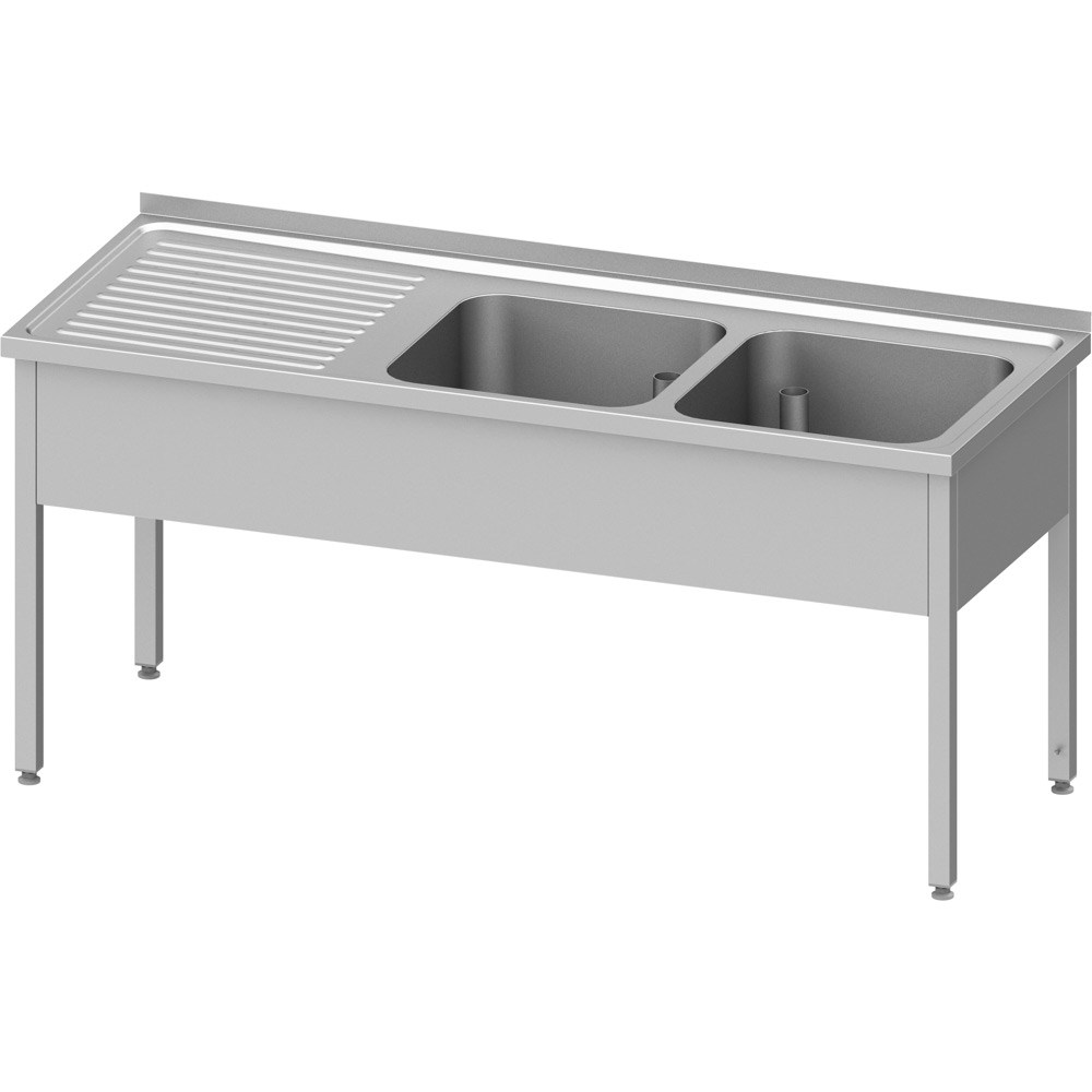 Spültisch ohne Grundboden 1400x600x850 mm, mit zwei Becken rechts, mit Aufkantung, verschweißt Spültisch ohne Grundboden 1400x600x850 mm, mit zwei Becken rechts, mit Aufkantung, verschweißt