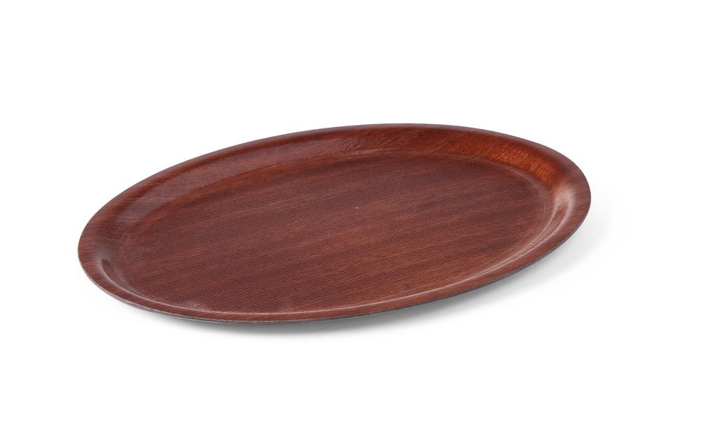 Serviertablett in Holzoptik, oval, HENDI, Mahagoni, 230x160mm